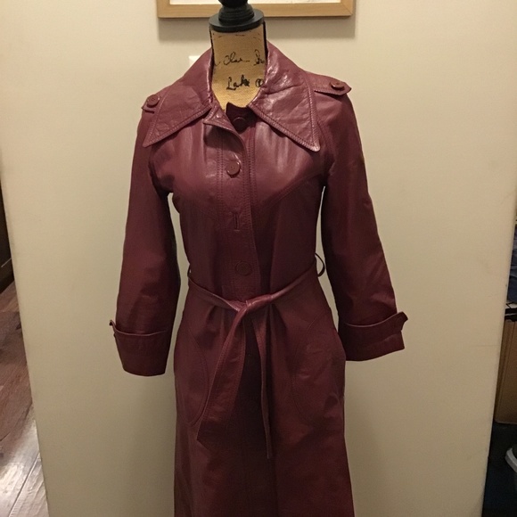 Jackets & Blazers - 1960’s Vintage leather maxi coat, in mint condition, burgundy, size 11/12